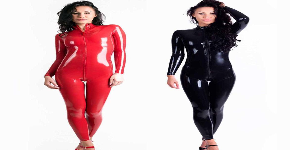 Sexy Lingerie Wetlook PVC Latex Bodysuit for Women Double Zipper Open Crotch Nightclub Dance Wear5278301