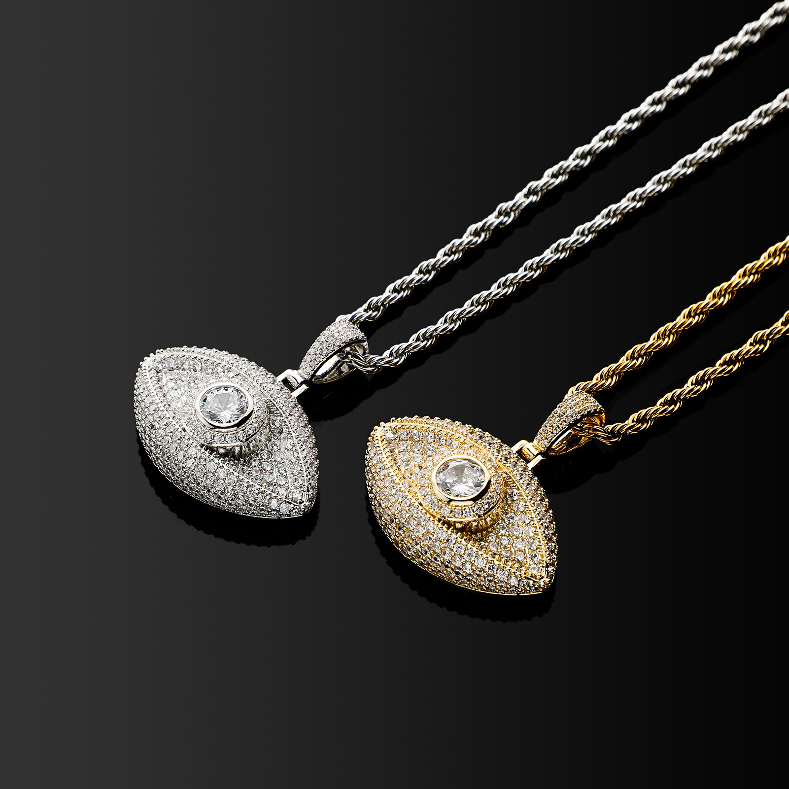 European and American Devil's Eye Three dimensional Pendant Micro inlaid Copper Zircon Chaoren Men's Fried Dough Twists Necklace ddmytues