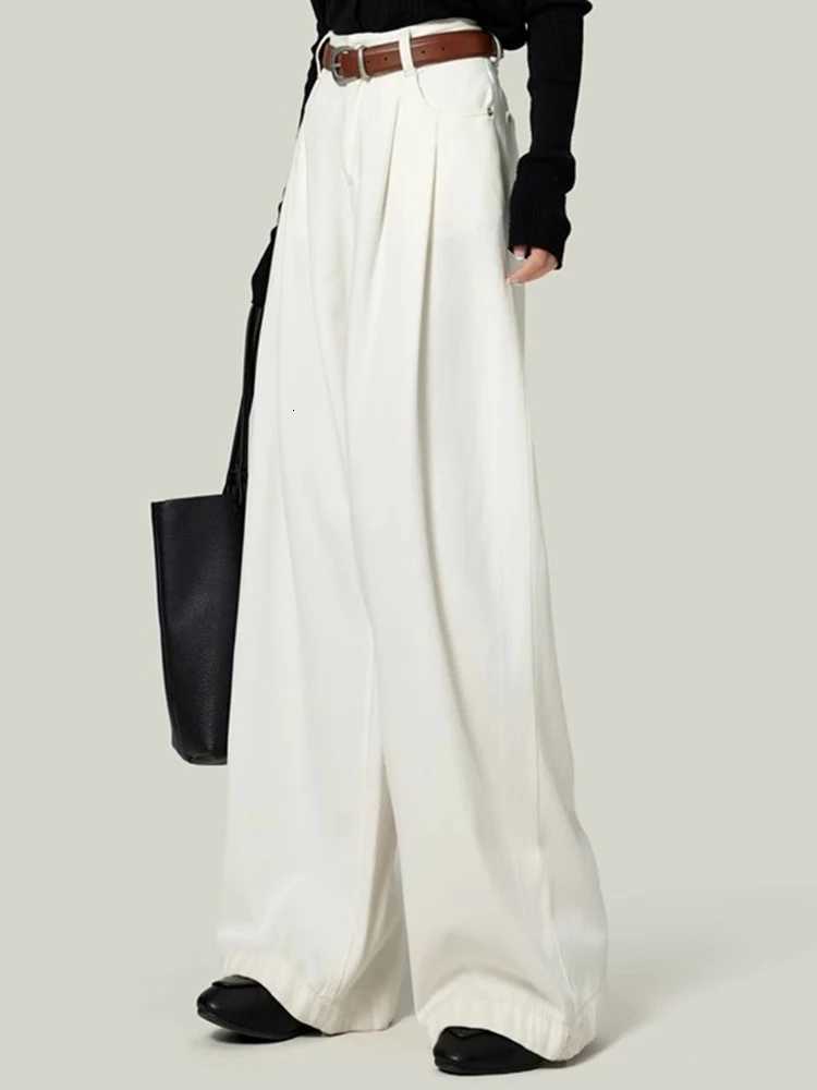 Woman High Waist Straight Leg Jeans Lady Loose Denim Wide Leg Pants Girls Korean Khaki Retro Blue Light Blue Gray White TrousersT251013