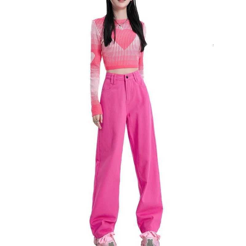 Loose Womens Casual Jeans Relaxed Fit Trousers Comfortable Denim Pants Autumn New Style Sweet Cool Hot Pink Wide LegT251013