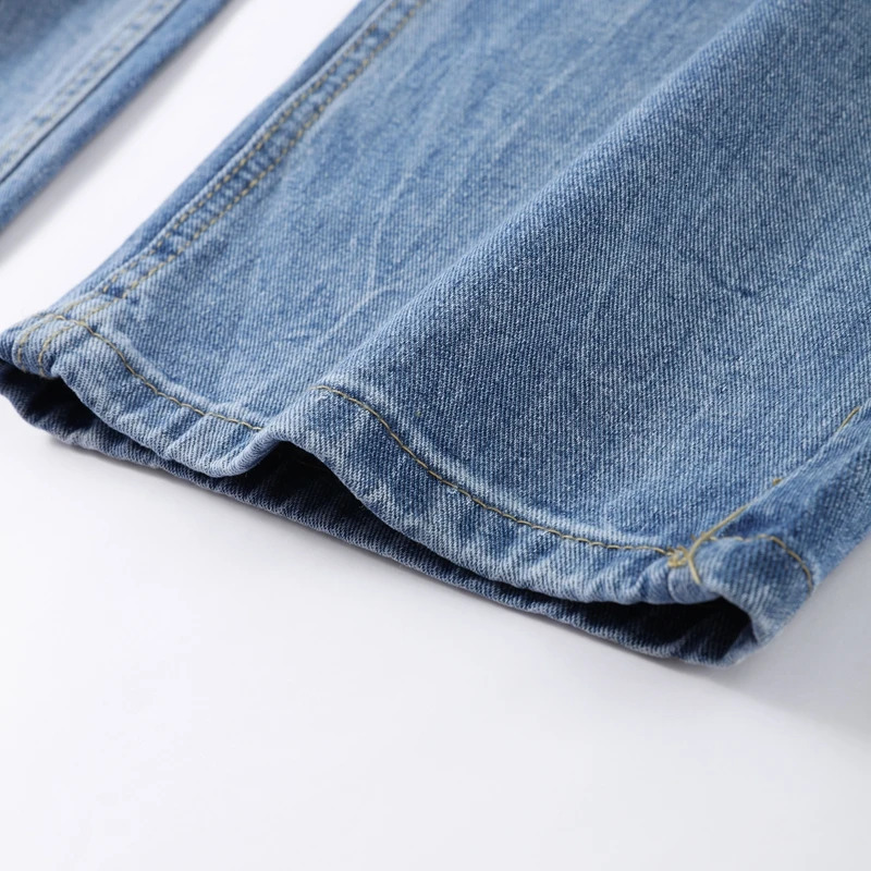 Spring High Waist Straight Leg Denim Pant For Woman Back Pockets Stitching Rhinestone Detail Ladies Simple Washed Blue Trousers 251013 - view 7