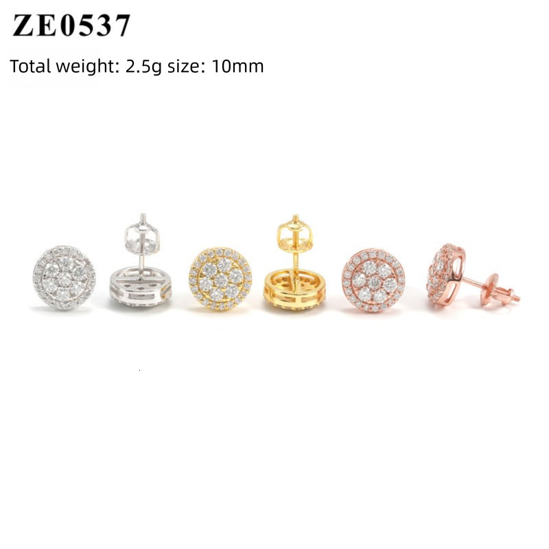 European and American popular earrings 925 silver moissanite round unisex hip-hop unisex c