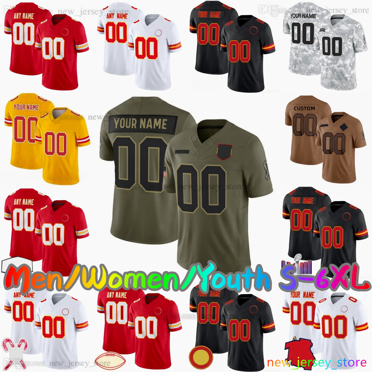 2025 Custom S-6XL DIY 15 Patrick Mahomes Football Jersey 87 Travis Kelce 10 Isiah Pacheco 95 Chris Jones 1 Xavier Worthy 56 George Karlaftis 7 Butker Stitched Jerseys