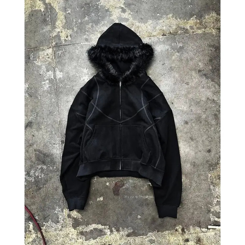 Autumn and winter retro primitive millennium phoenix plush hooded ed sweatshirt cardigan jacket 251010