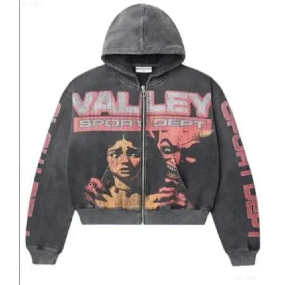 Men's Vale Hoodies Harajuku Casual Valley Hoodie Washed Retro Zip Up Hoodie Y2k Grunge Streetwear Valley Sweatshirt Women Top Goth Oversized Men Clothing 611