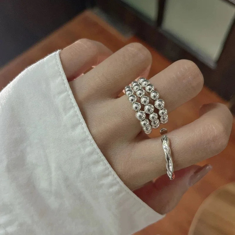 BFCLUB 925 Sterling Silver Simple Rings For Women Men Finger Adjustable Open Retro 3 Layers Dots Ring For Party Birthday Gift 251009