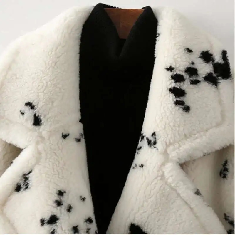 PFHQ Men Winter Warm Wool Fur Like Coat Sheep Sheared Loose Long Printed Fashion Casual Windbreaker Contrast Color 21Z7600 251011
