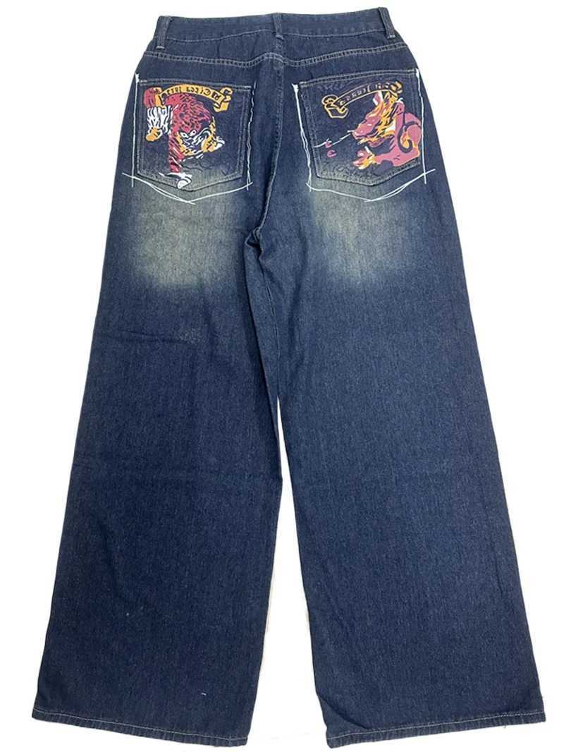 Harajuku Retro Geometric Stripes Fashionable Washing Jeans Women American New Street Punk Goth Casual Style Straight PantsT251013