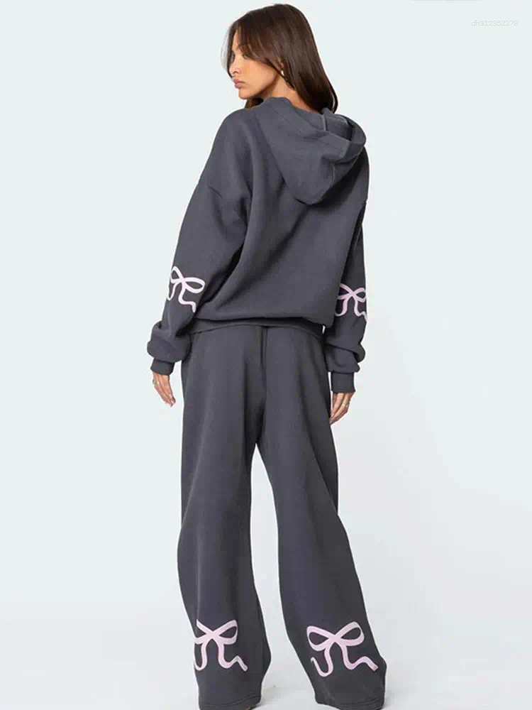 Women's Hoodies Womens Pant Set Sweatsuits Oversized Hoodie Pullover Bow Print Jogger Tracksuit Suits Sweatpants Spring Fashion Lady Outfits