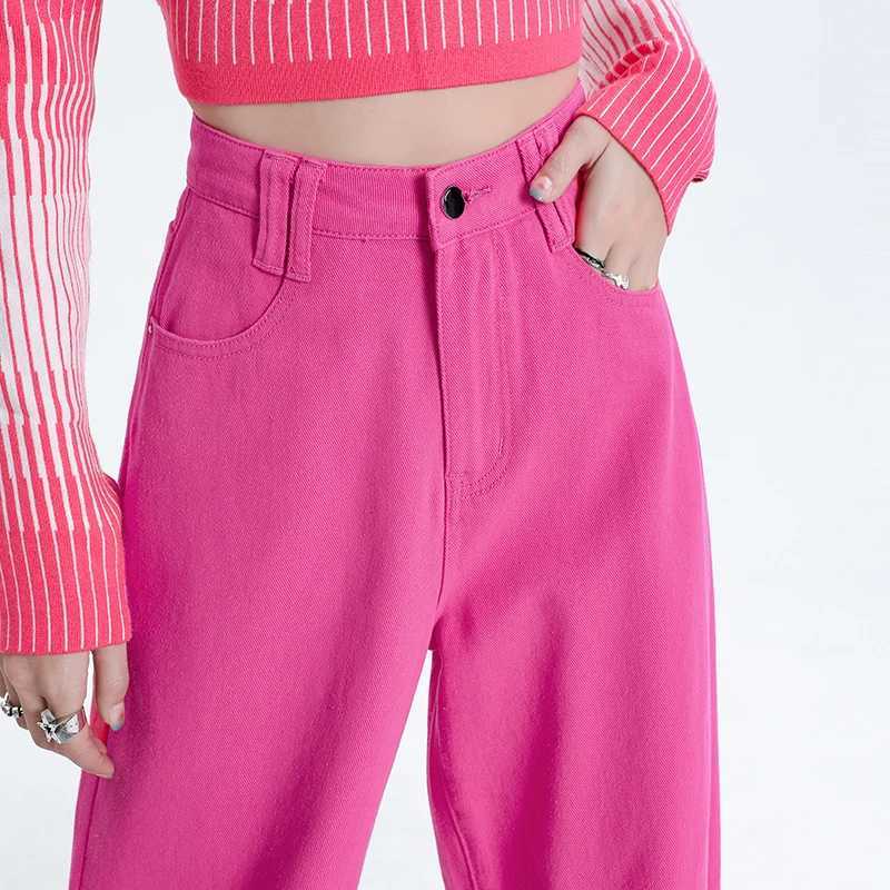 Loose Womens Casual Jeans Relaxed Fit Trousers Comfortable Denim Pants Autumn New Style Sweet Cool Hot Pink Wide LegT251013
