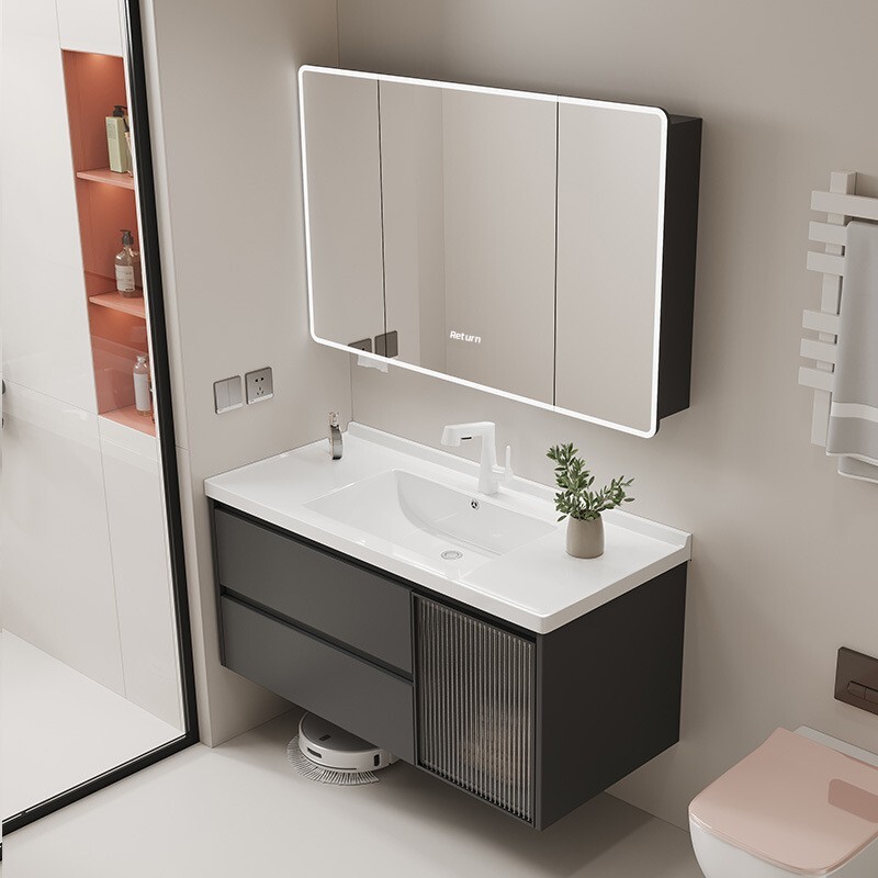 Cabinet with Ceramic Integrated Bathroom Drawer Cabinet, Wash Basin, Face Washing Sink, Washstand Basin Set, Honeycomb Aluminum