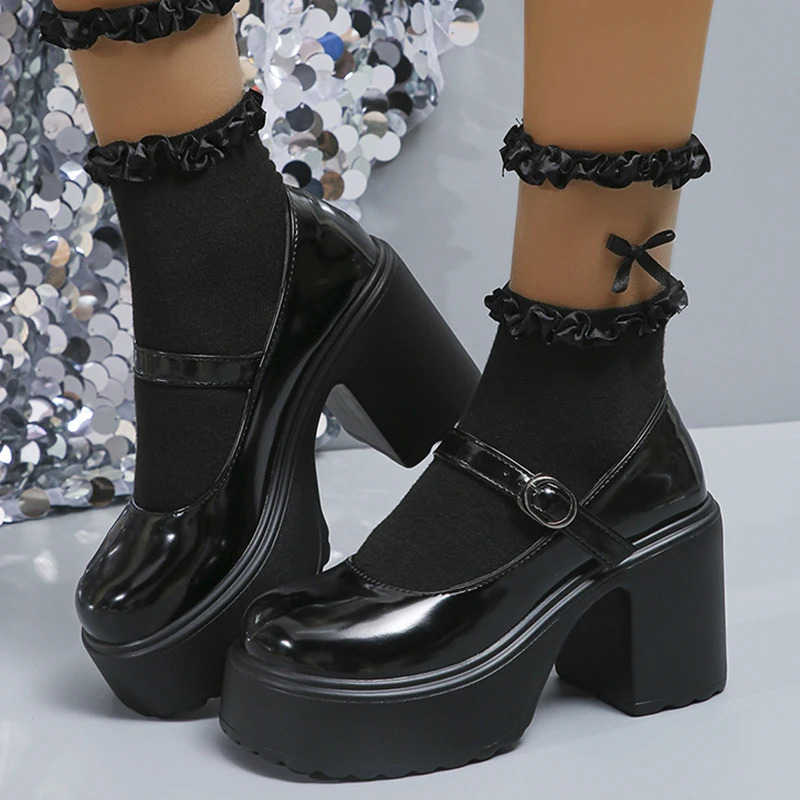 Pink Chunky Platform High Heels Pumps Women Autumn Ankle Straps Mary Jane Lolita Shoes Woman Plus Size 42 Cute Party Shoes 251010