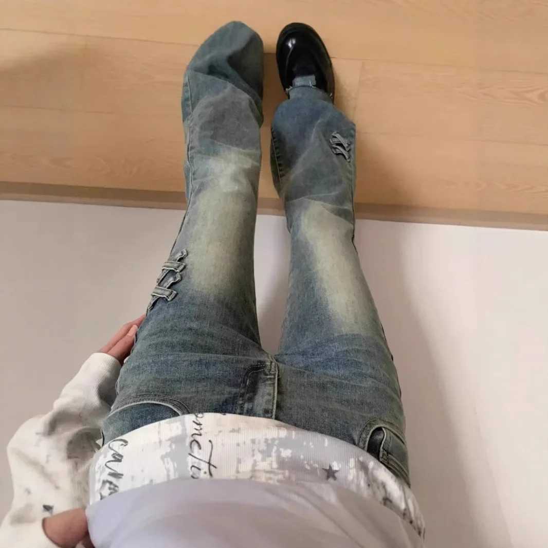 Retro High Waist Bell Bottom Jeans Womens Spring Autumn New Slimming Butterfly Knot Elastic Horse Hoof Flared PantsT251013