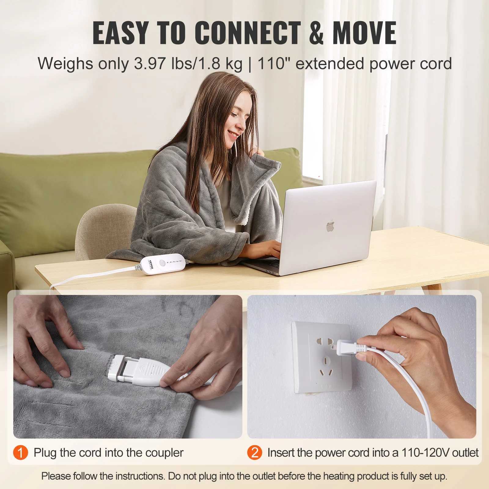 VEVOR Heated Blanket Electric Throw 4 Sizes Soft Flannel Sherpa Heating Blanket with 3 Hours Timer Autooff 5 Heating Lls H251013