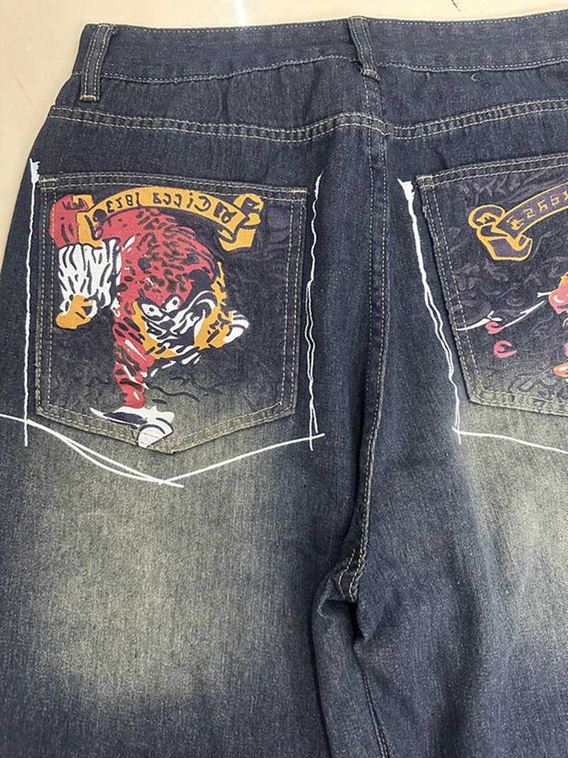 Harajuku Retro Geometric Stripes Fashionable Washing Jeans Women American New Street Punk Goth Casual Style Straight PantsT251013