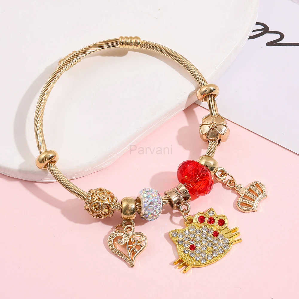 Sanrio Sanrio Kawaii Cartoon Hello Kitty My Melody Pendant Rhinestone Zircon Bead Bracelet for Girls Jewelry Party Gift L251013