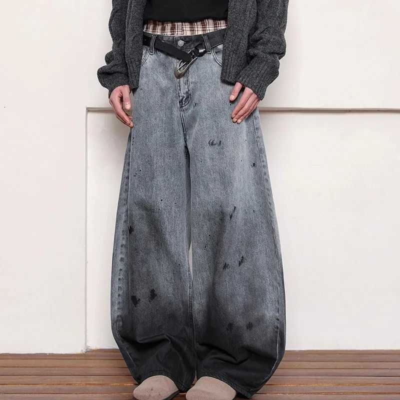 Autumn Korean Retro Splashed Ink Graffiti Denim Curved Knife Pants Baggy Jeans Y2k Fashion Women Pants Casual Straight Leg PantT251013