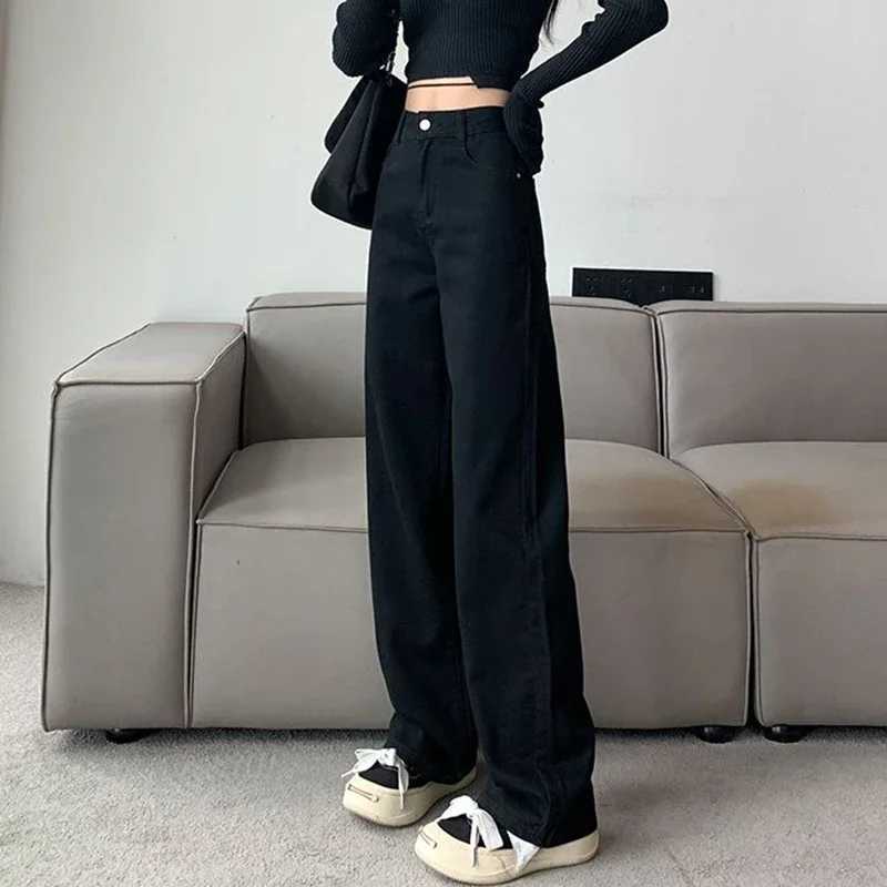 Woman High Waist Slim Fit Wide Leg Jeans Female Y2k 2000s Casual Straight Leg Pants Girls Fashion Black Loose Denim TrouserseT251013
