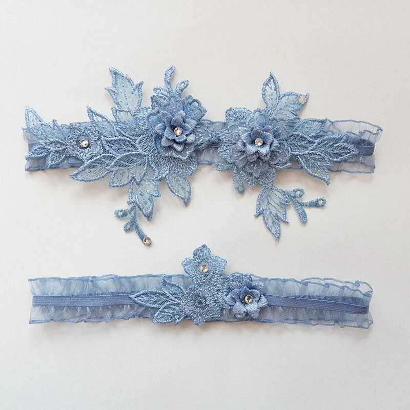 2PC Lace Flower Bridal Sexy Garter Blue White Color Wedding Accessories Leg Garters For Women Cosplay 251009