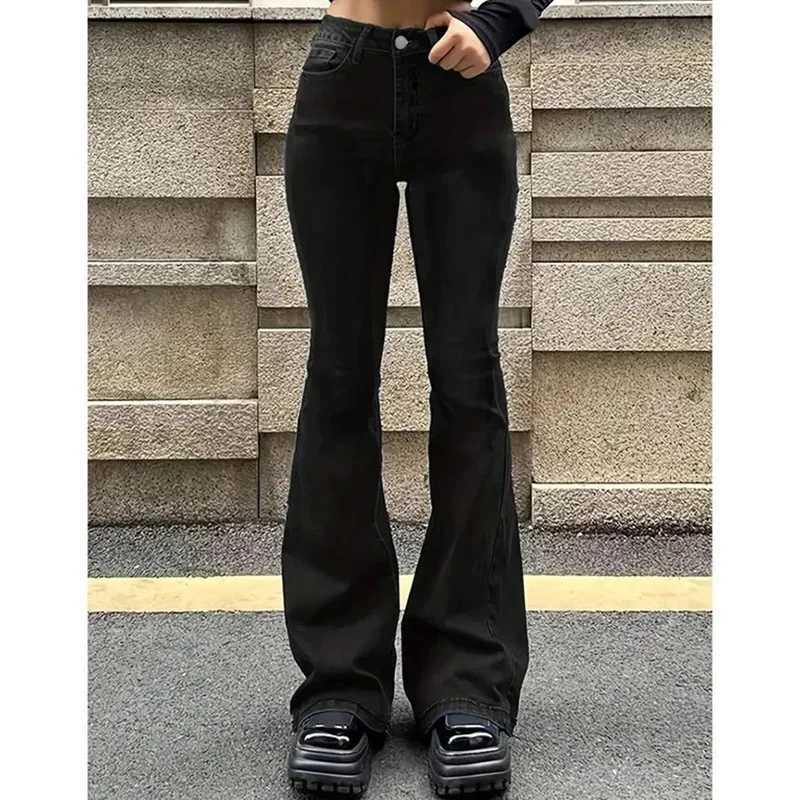 2025Retro Micro Flared Womens Spring New Straight Tube Loose Elastic Design Niche Denim Casual Pants Black JeansT251013