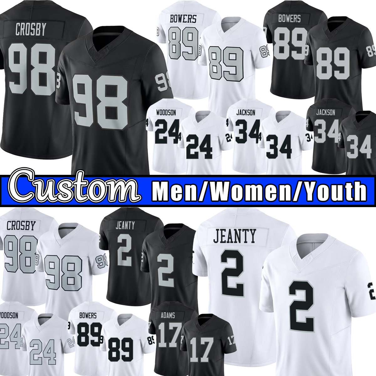 LasVegas Raider jersey RaidersJersey Ashton Jeanty nfls Football Jerseys Maxx Crosby, Brock Bowers, Geno Smith, Bo Jackson, Aidan O'Connell, Ken Stabler, Long Stitched
