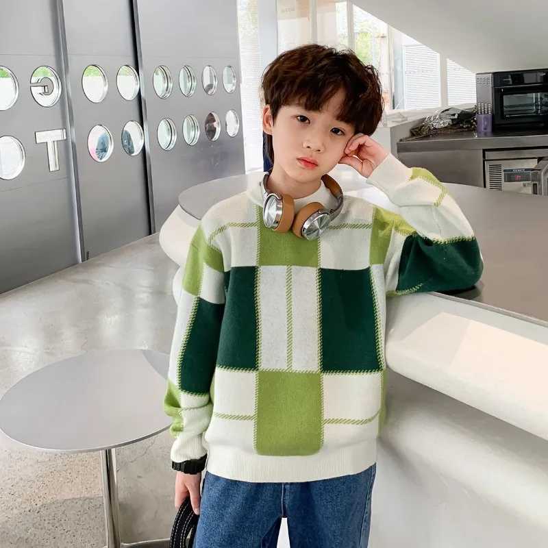 2025 Spring Autumn New Boys Plaid Flannel Sweater LooseKnit Thickened FleeceLined Childrens SweaterKids Winter Coat C251013