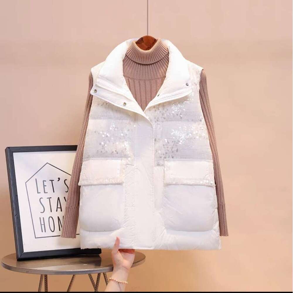 Spring And Autumn Lightweight Cotton For Women, New Korean Fashion Casual Sequin Design Vest Jacket B5