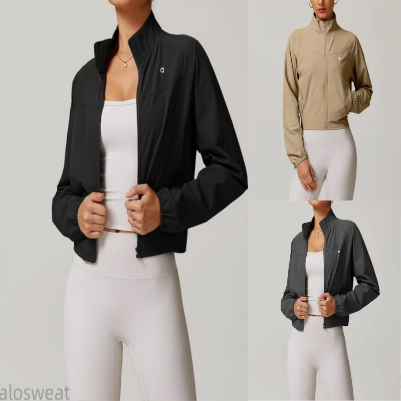 alonessity Women Yoga Jacket Sports Coat sweatshirt Windproof Yoga Clothes Quick-drying Long Sleeve Top Zipper Fitness Cardigan hoodie suit Yoga Sets Zip-Up Fitness