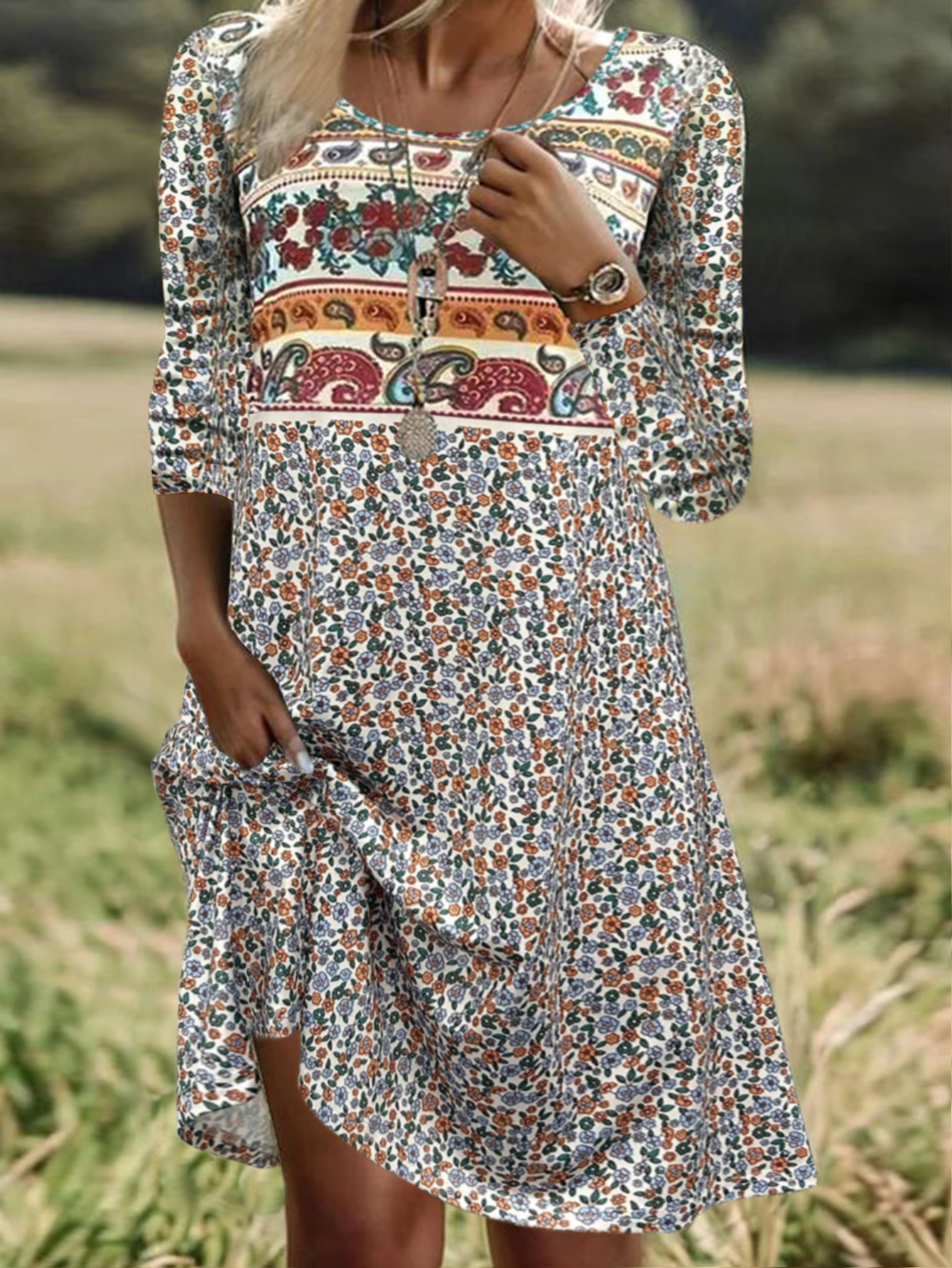 Women's Autumn New Floral Printed Casual & Versatile Plus - Size Dress-YL23450