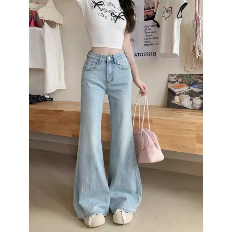 Womens Highwaisted Jeans Straight Tube Loose Leisure Stretch Denim Flare Pants Buttons Streetwear Autumn Female Floor LengthT251013