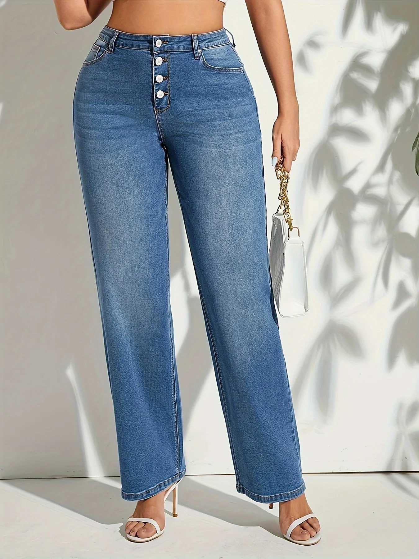 Plus Size Women High Waist Wide Leg Jeans Pants Casual Streetwear Vintage Relaxed Fit Trendy Everyday Blue Trousers FashionT251013