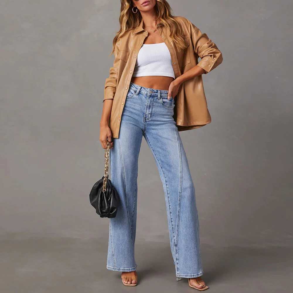 Summer Jeans KFashion Solid Color High Waist Full Length traight Woman Clothing Denim JeansT251013