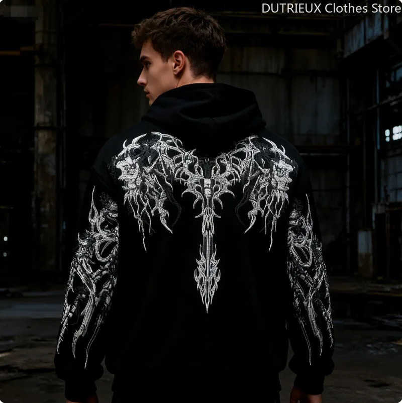 AutumnWinter Mens Fleece Hoodie Evil Blood Super Size Casual Hoodie Street Hiphop Personality Printed SportsHoodie Sweatshirt Z251013