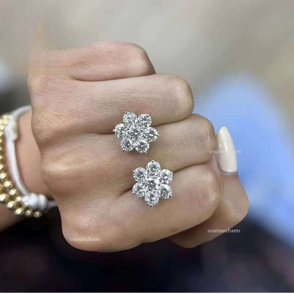 Read to Ship D VVS Moissanite Stud Sterling Sier 10k 14k Plated Hip Hop Earrings Earring Flower Ear Rings