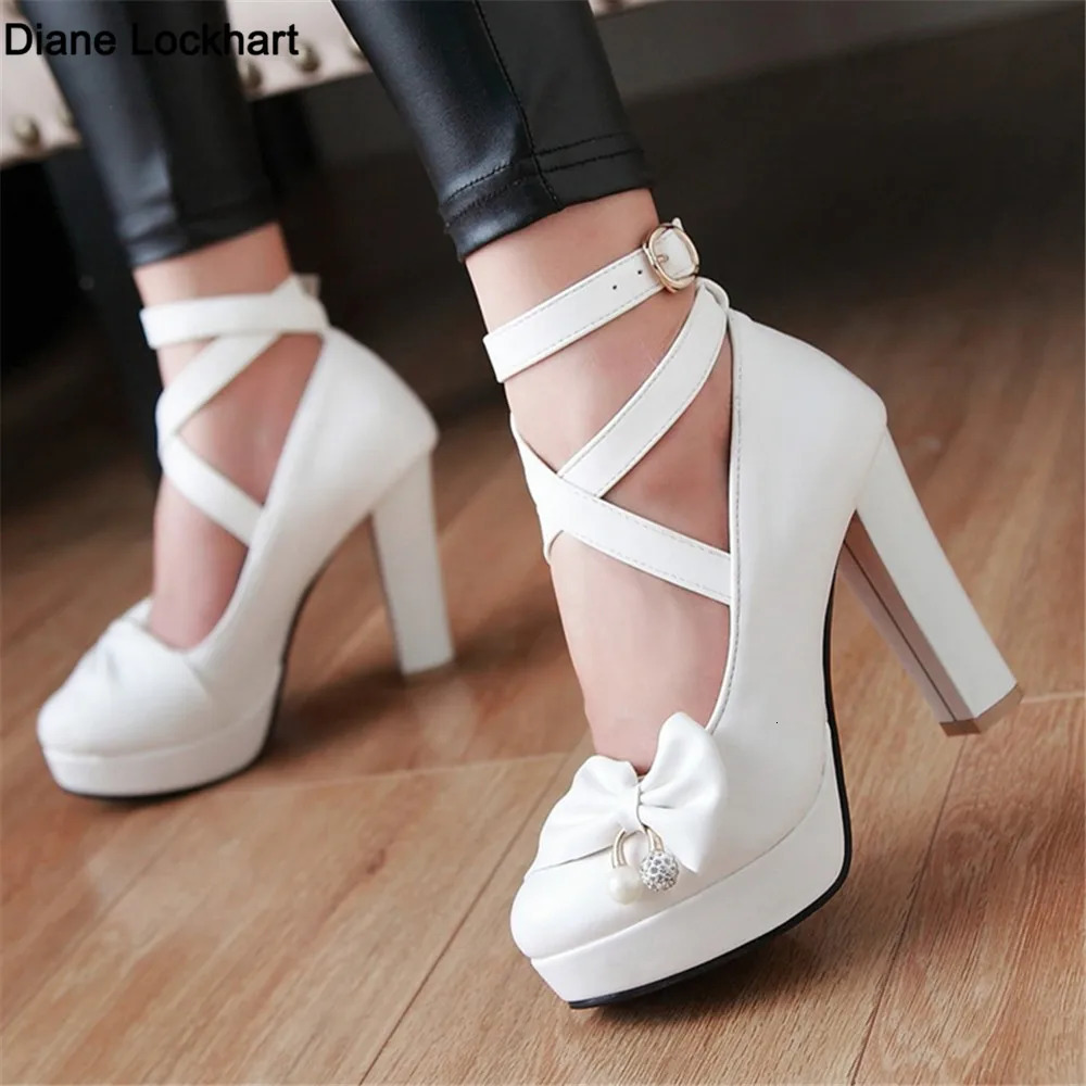 High Heels Women 2025 Trend Chunky Heels Platform Lolita Mary Jane Elegant Party Korean Shoes Dress White The Glossy Fashion 251010