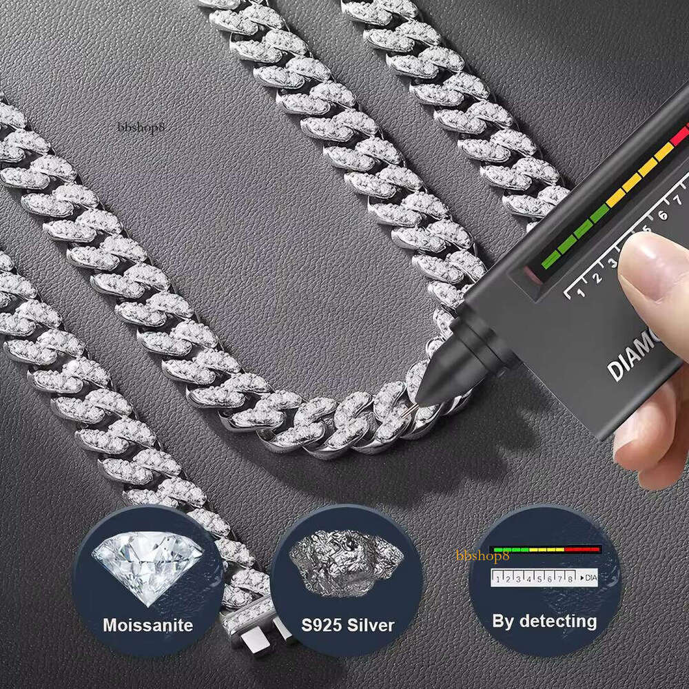 Pure Sier Chrysoprase Iced Out Cuban Chain Necklace Bracelet for Men and Women Platinum Plated VVS D Color Hip Hop