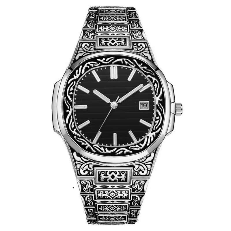 Trendy Fashion Steel Band Watch Square Emed Calendar Men's Quartz Wristwatch