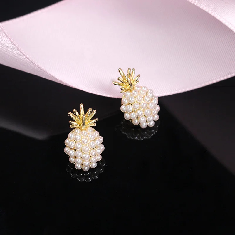 Fashion Pineapple Stud Earrings for Women Elegant Pearl Earrings Temperament Jewelry Party Ear Accessories pendientes mujer 251013