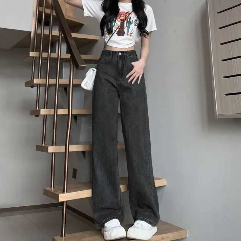 High Waist Straight Leg Wide Leg Jeans plus Size Womens Loose Fitting Pear Shape Body Slimming Floor Length PantsT251013