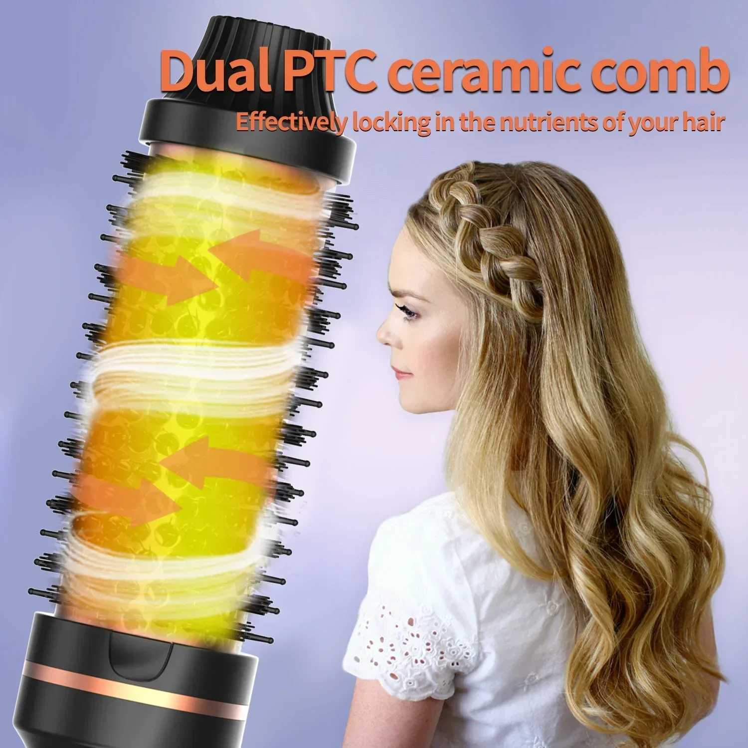 3 in 1 Thermal Heated Iron Ceramic Hair Curler Roller Volumizing Comb Double PTC Curling Brush S251013
