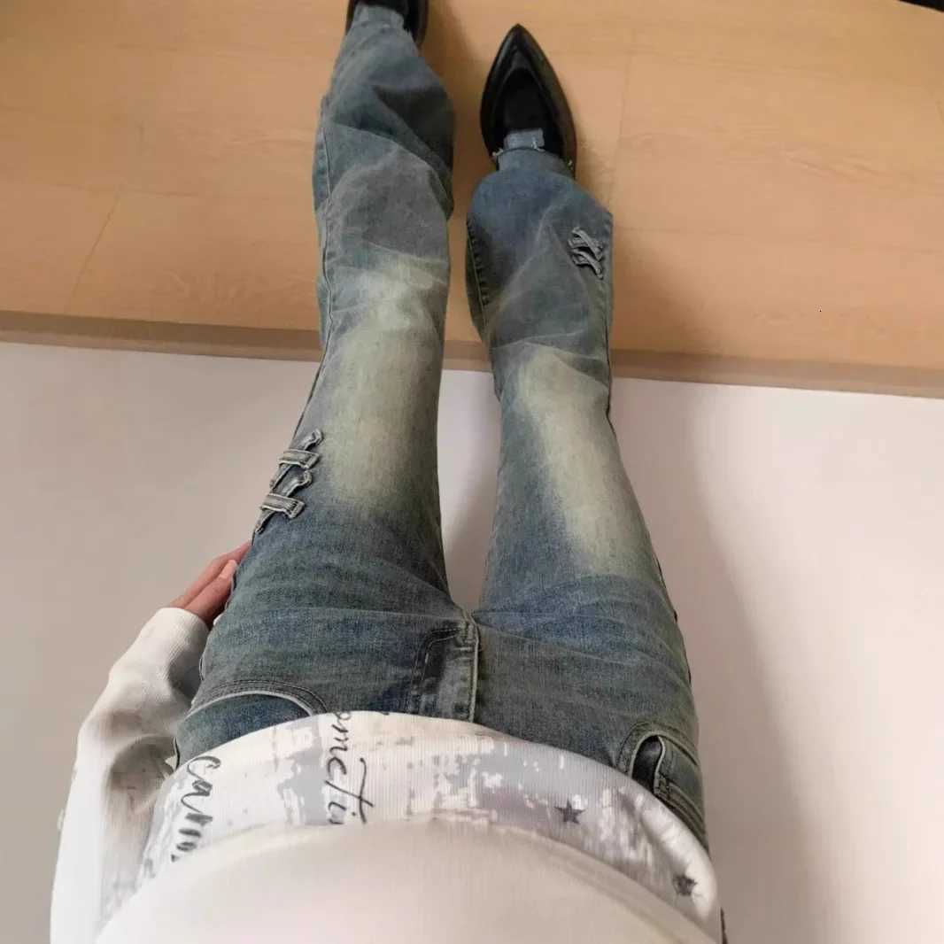 Retro High Waist Bell Bottom Jeans Womens Spring Autumn New Slimming Butterfly Knot Elastic Horse Hoof Flared PantsT251013