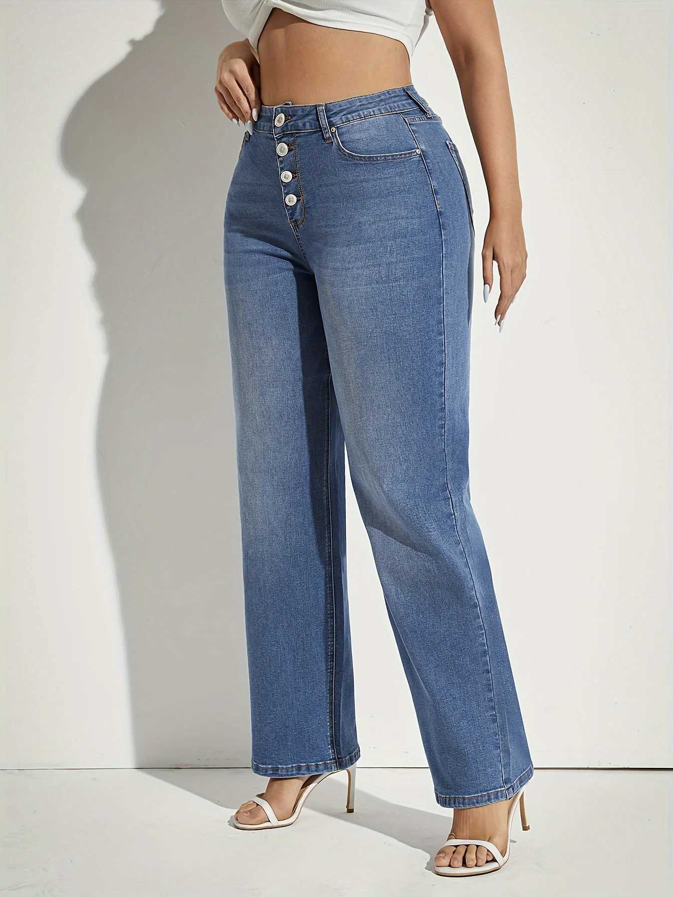 Plus Size Women High Waist Wide Leg Jeans Pants Casual Streetwear Vintage Relaxed Fit Trendy Everyday Blue Trousers FashionT251013