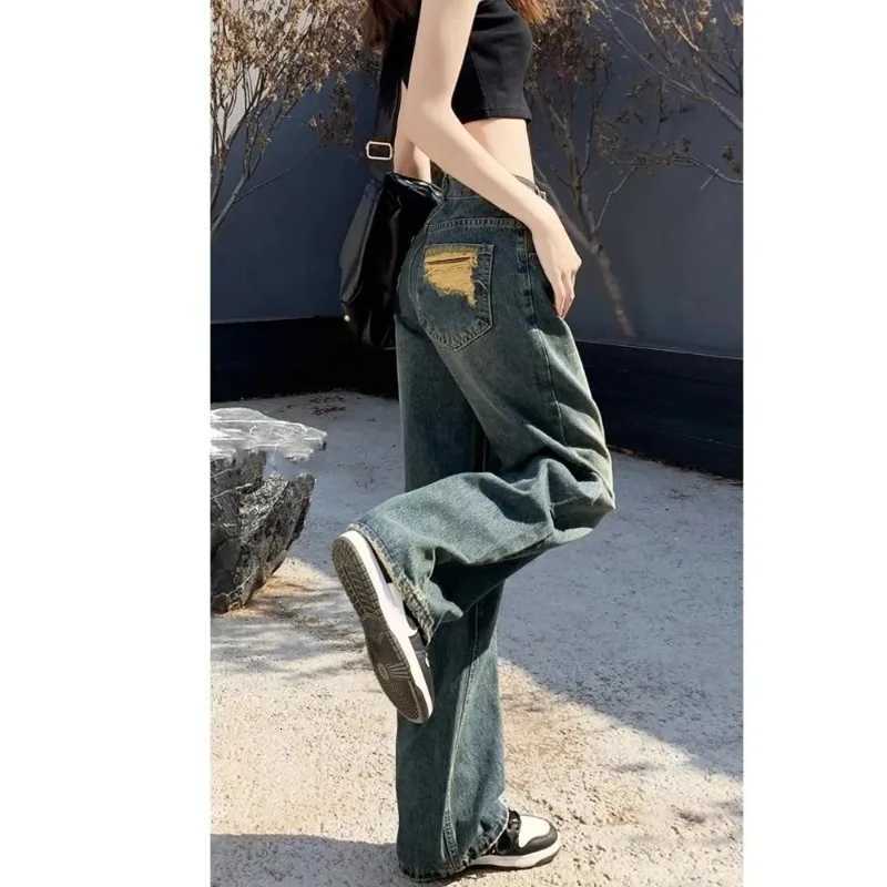 Straight Leg Jeans Womens Casual Denim Trousers Loose Fit High Waist Light Blue Wide Leg Vintage Ripped Autumn New DesignT251013