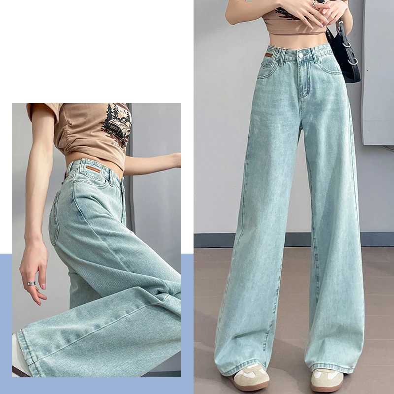 Light Color Jeans Womens High Waist Embroidery Loose Denim Long Wide Leg Pants Woman Jeans Camisa Feminina Lady Fat TrousersT251013