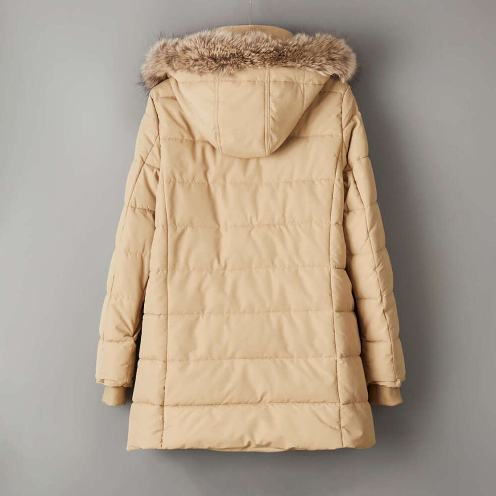 New Thick Windproof Warm Detachable Fur Collar Clip Mid-Length Cotton Jacket B5