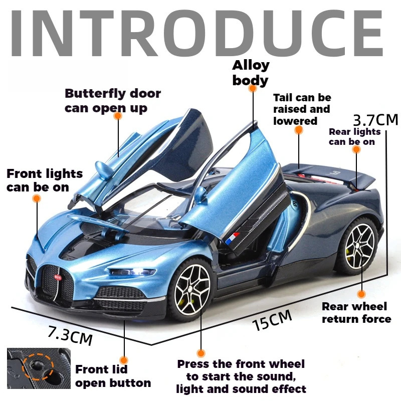 132 Bugatti V16 Supercar Alloy Metal Diecast Model Car Childrens Toys Mini GT Collection Hobbies Birthday Gifts Boy 251011