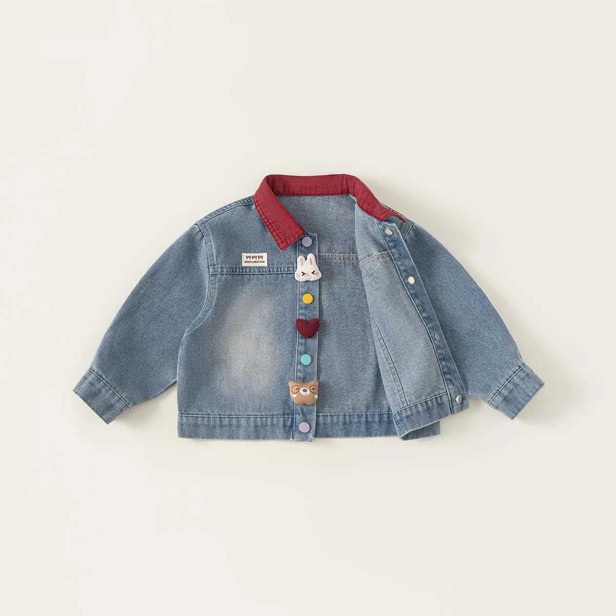 Spring Autumn Children Jackets 110Y Girls Patchwork Cartoon Letter Button Coats Korean Tops Toddler Outerwear For Kids Clothing C251013