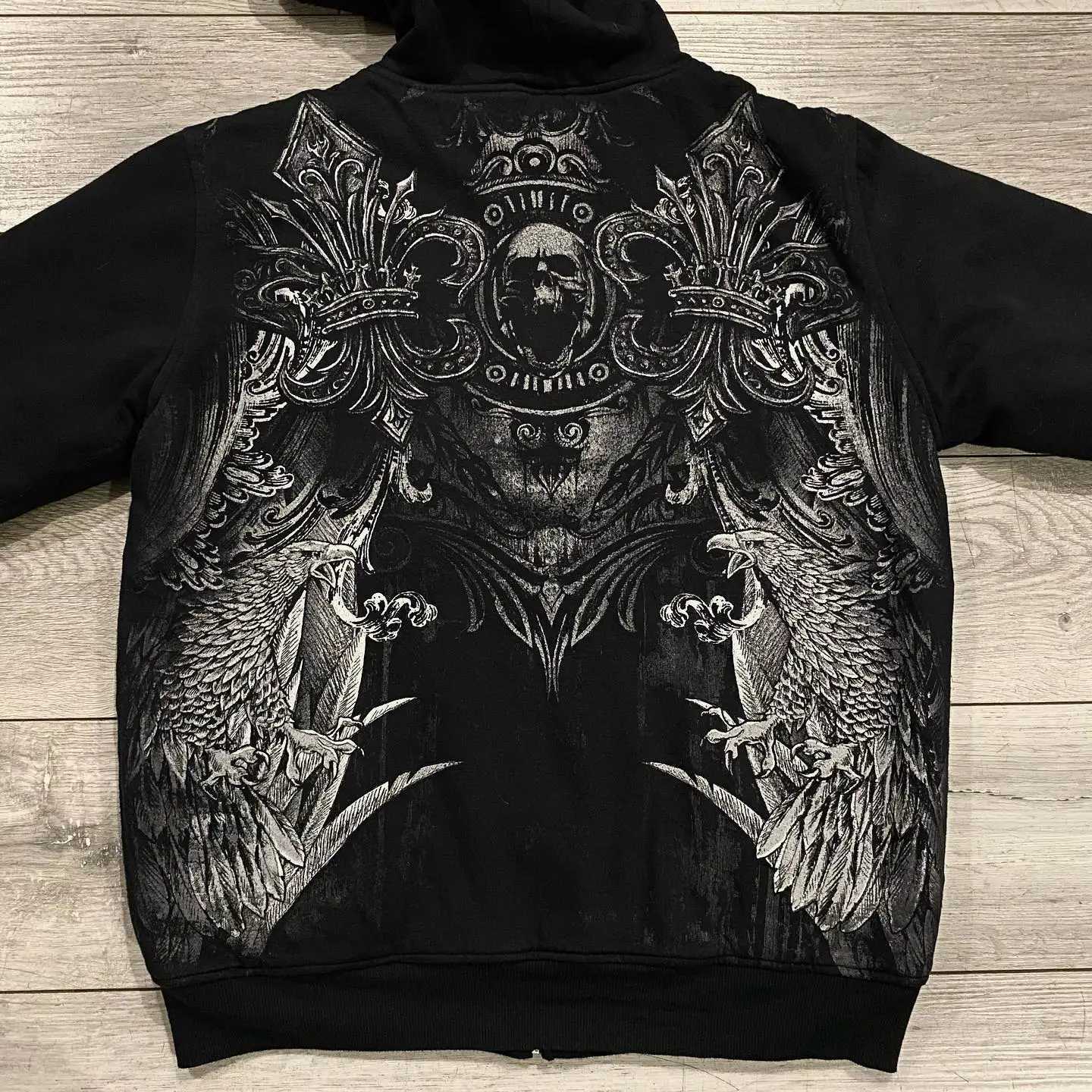 TAP OUT Vintage Y2K Streetwear Zip Up Hoodie Men Women Oversized Skull Print Hip Hop Casual Pullover Sweatshirt UnisexXJ251013
