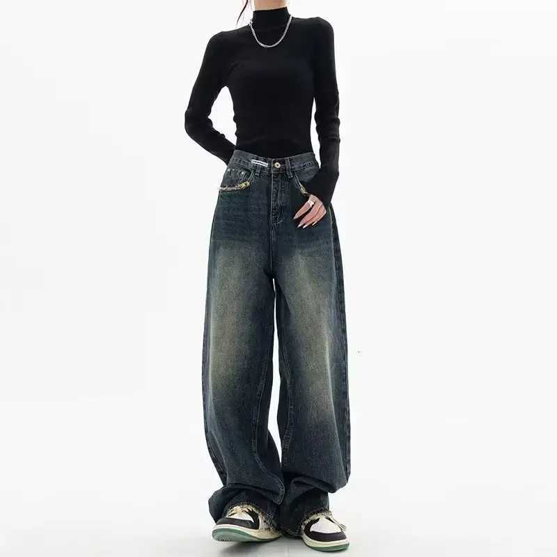 High Waist Wide Leg Jeans Womens Summer American Retro Slimming Bootcut FloorLength Pants Comfortable Loose Fit TrousersT251013