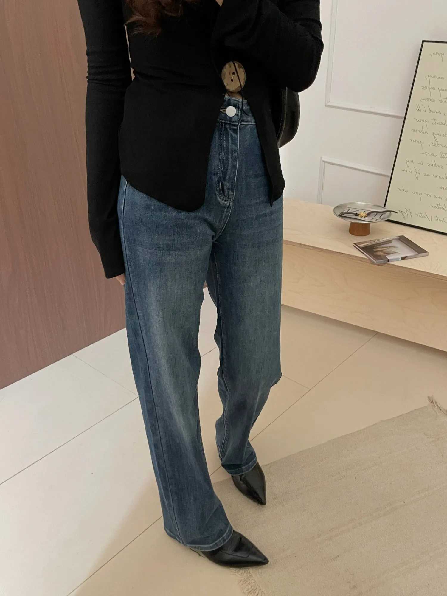 ZHISILAO Vintage Straight Jeans Women Classic Cotton Stretch Blue Full Length Denim Pants Streetwear 2024 Autumn WinterT251013